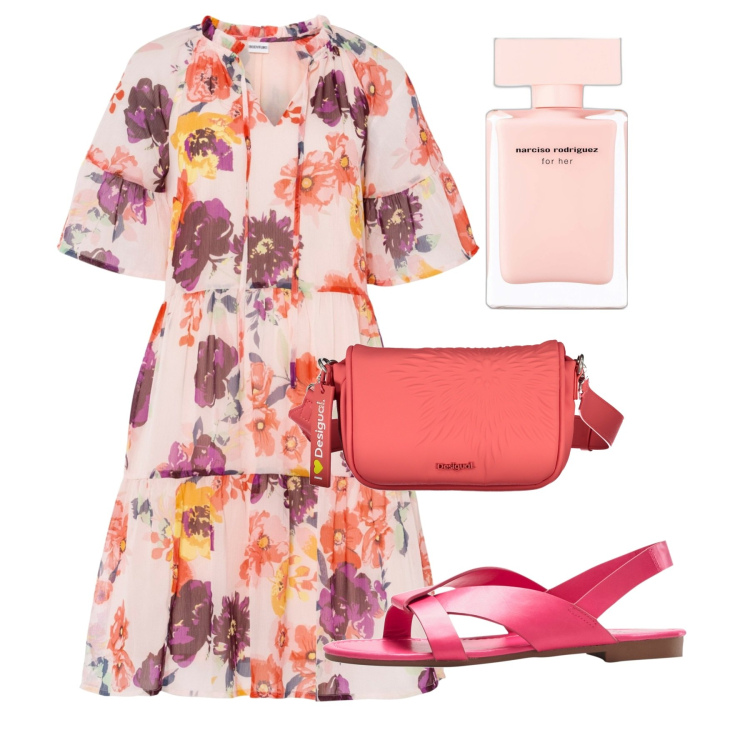 Outfit donna - Narciso. Stile Romantica per Tutti i giorni. Abbinamento con vestiti, sandali, profumi, borse a spalla.