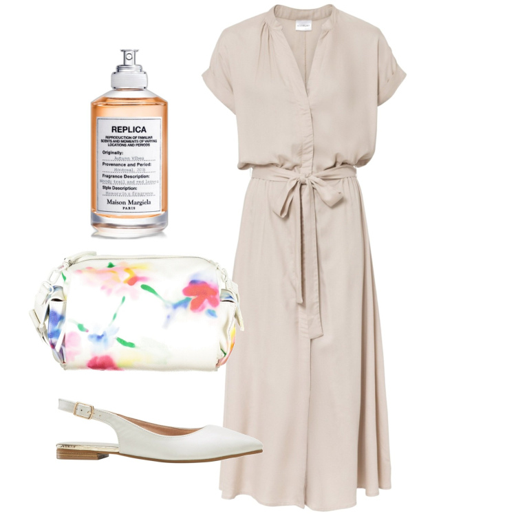 Outfit donna - Margiela. Stile Bon Ton per Tutti i giorni. Abbinamento con vestiti chemisier, ballerine, profumi, borse a tracolla.