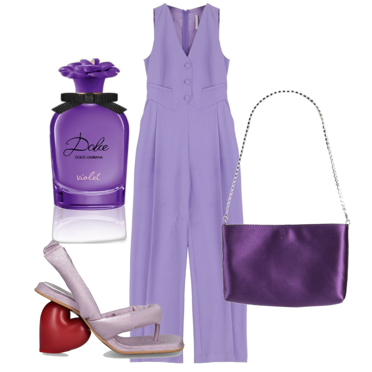 Outfit donna - Cuore ai piedi. Stile Chic per Cerimonia. Abbinamento con borse a mano, profumi, tute, sandali col tacco.