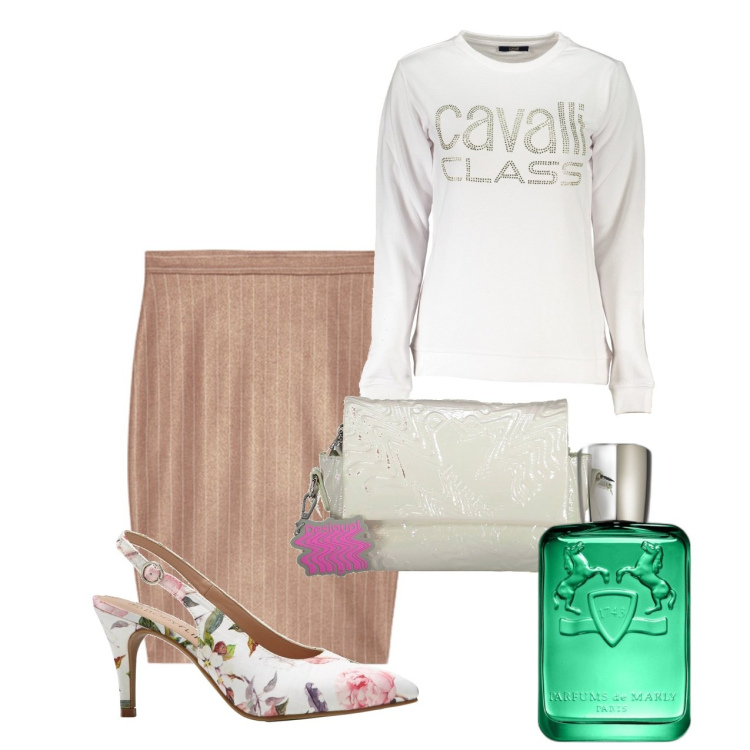 Outfit donna - La felpa con il gessato. Stile Bon Ton per Tutti i giorni. Abbinamento con décolleté, profumi, gonne, felpe, borse a tracolla.