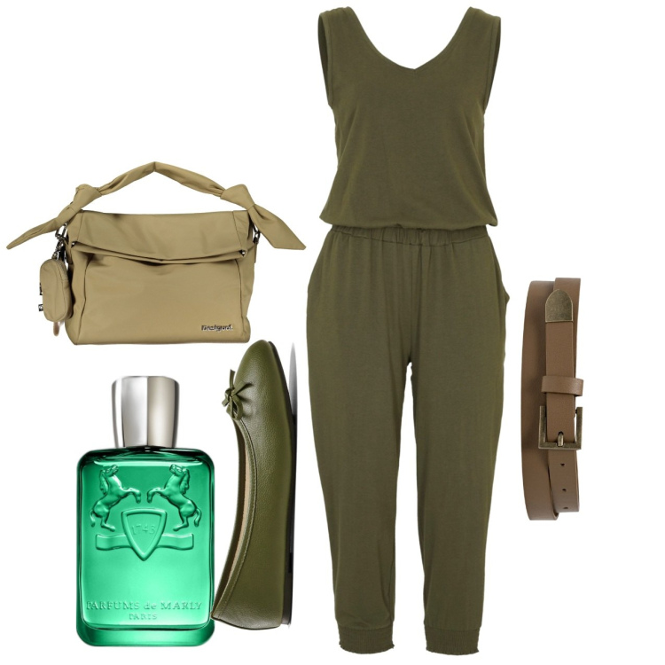 Outfit donna - La jumpsuit. Stile Bon Ton per Tutti i giorni. Abbinamento con ballerine, tute, profumi, cinture, borse a spalla.
