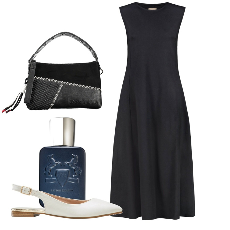 Outfit donna - Simply black. Stile Bon Ton per Tutti i giorni. Abbinamento con ballerine, profumi, vestiti midi/longuette, borse a spalla.