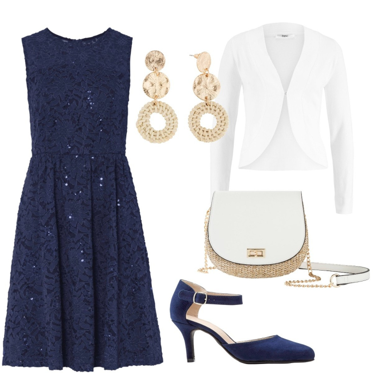 Outfit donna - Eleganza passepartout. Stile Bon Ton per Tutti i giorni. Abbinamento con vestiti, décolleté, borse a tracolla, orecchini, blazer.