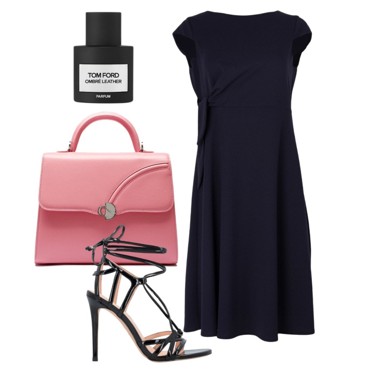 Outfit donna - Tocco rosa. Stile Bon Ton per Tutti i giorni. Abbinamento con profumi, sandali in pelle, vestiti midi/longuette, borse a mano.