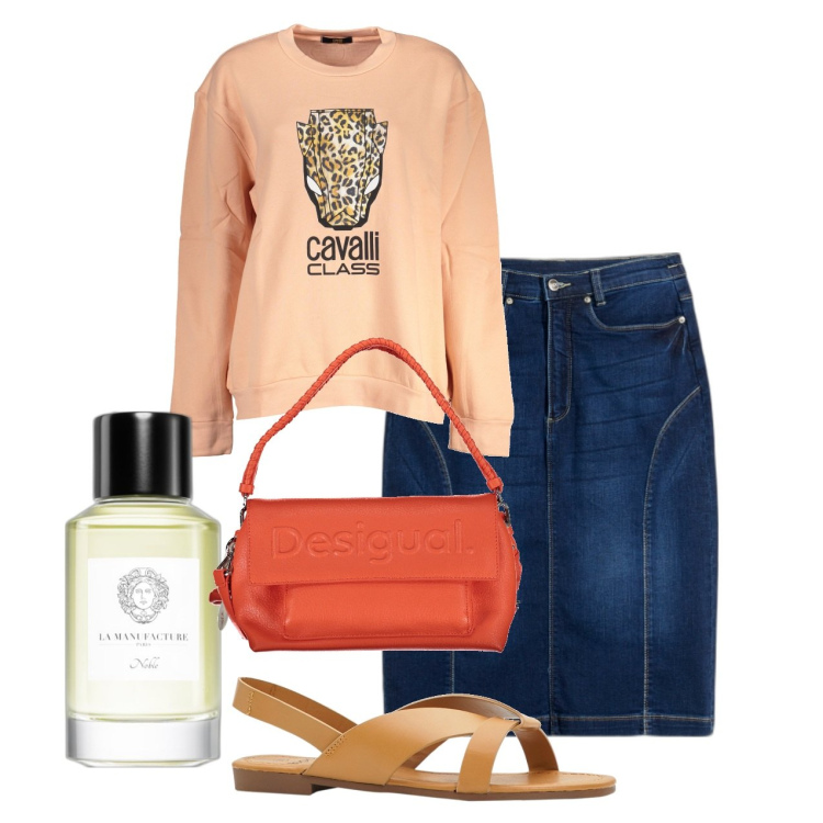 Outfit donna - In centro. Stile Urban per Tutti i giorni. Abbinamento con sandali, gonne, profumi, felpe, borse a spalla.