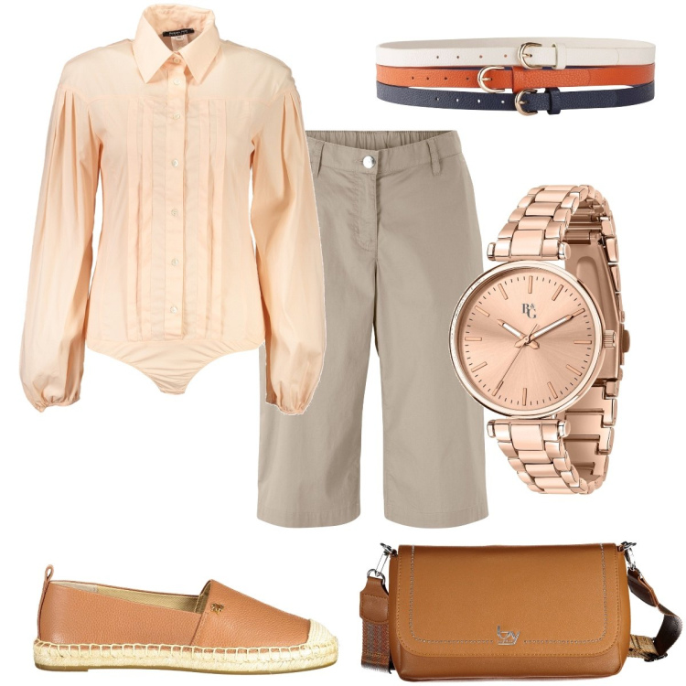 Outfit donna - Total look #1865539. Stile Sporty chic per Tutti i giorni. Abbinamento con bermuda, cinture, orologi, body, ballerine, borse a spalla.