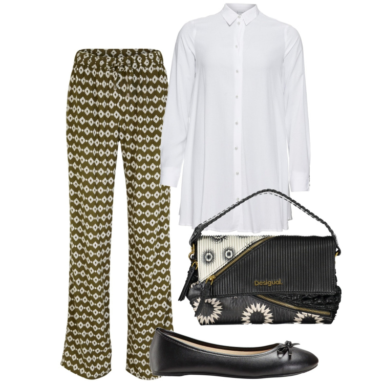 Outfit donna - Optical City. Stile Bon Ton per Tutti i giorni. Abbinamento con camicie, ballerine, pantaloni, borse a spalla.