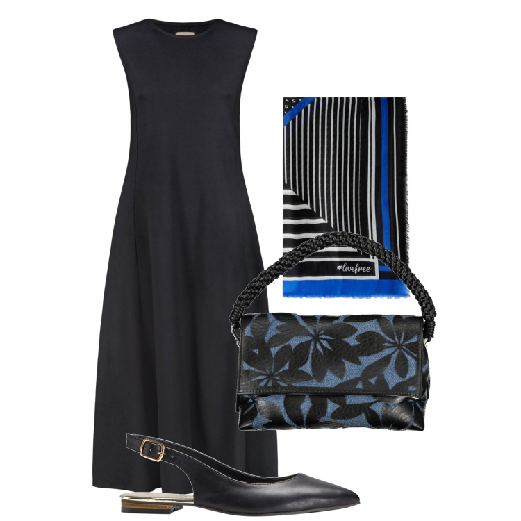 Outfit donna - Black city. Stile Bon Ton per Tutti i giorni. Abbinamento con ballerine, foulard, vestiti midi/longuette, borse a spalla.