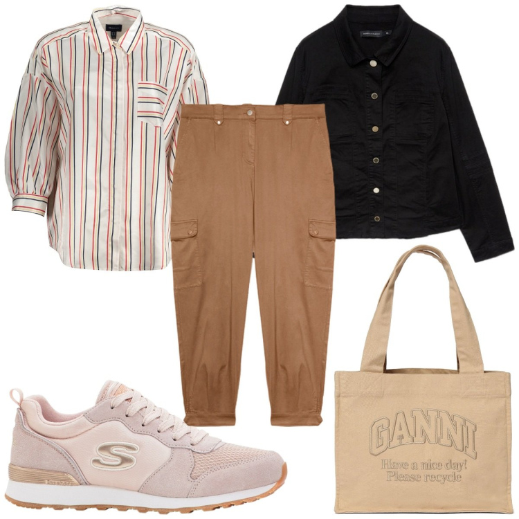 Outfit donna - Total look #1865590. Stile Trendy per Tutti i giorni. Abbinamento con sneakers, blazer, camicie, shopping bag, pantaloni cargo.