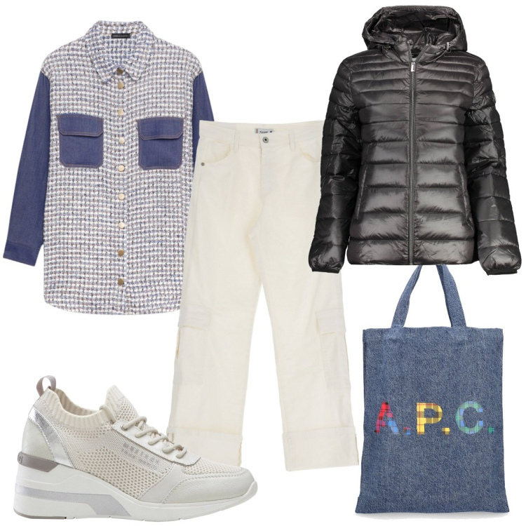 Outfit donna - Total look #1865596. Stile Trendy per Cerimonia. Abbinamento con sneakers, pantaloni cargo, blazer, shopping bag, camicie.