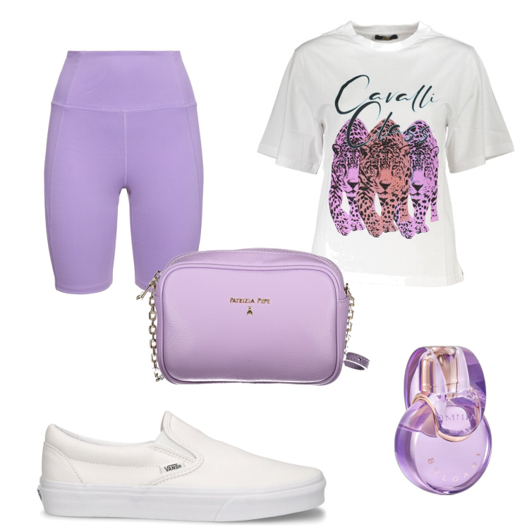 Outfit donna - Total look #1865600. Stile Glamour per Tutti i giorni. Abbinamento con profumi, sneakers, shorts, borse a tracolla, t-shirt.