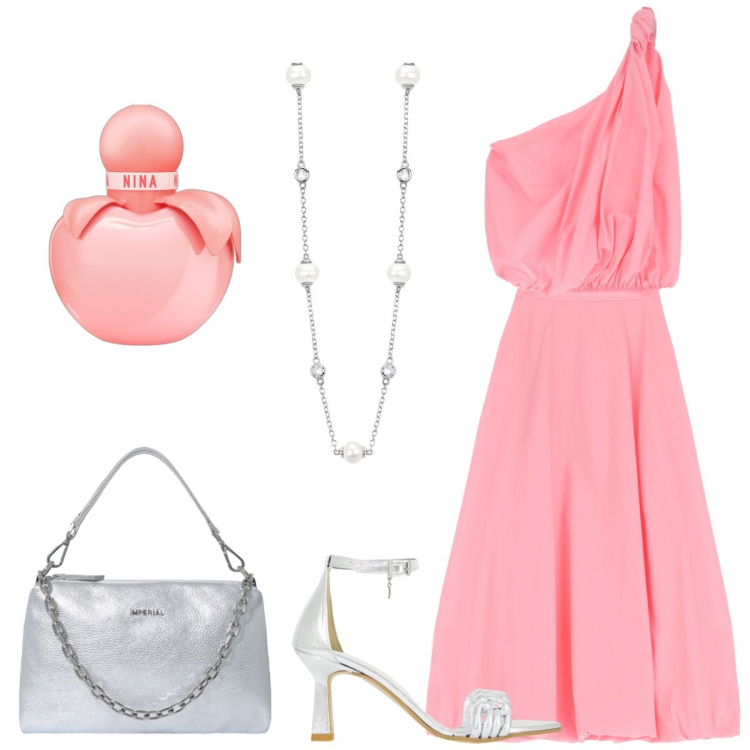 Outfit donna - Cerimonia. Stile Chic per Cerimonia. Abbinamento con profumi, collane, gonne, top, décolleté, pochette.
