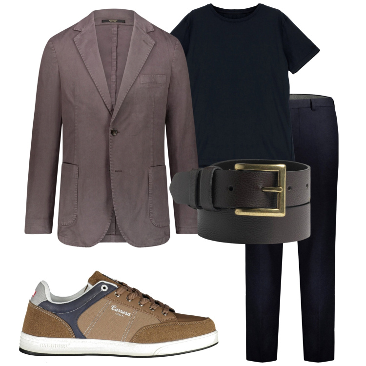 Outfit uomo - Al cinema. Stile Urban per Tutti i giorni. Abbinamento con t-shirt, pantaloni, giacche, cinture, scarpe sportive.