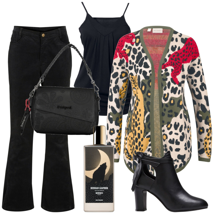 Outfit donna - Total look #1865832. Stile Boho per Tutti i giorni. Abbinamento con pantaloni, top, cardigans, stivaletti, profumi, borse a spalla.