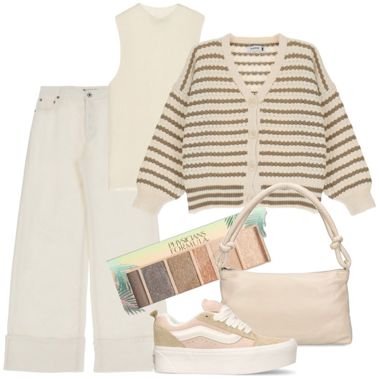 Outfit donna - Total look #1865959. Stile Trendy per Tutti i giorni. Abbinamento con ombretti, pantaloni, cardigans, top, sneakers, borse a spalla.