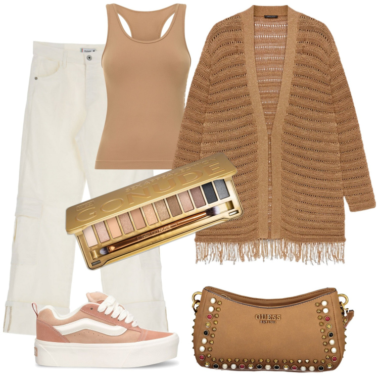 Outfit donna - Total look #1865963. Stile Boho per Tutti i giorni. Abbinamento con ombretti, pantaloni cargo, borse a spalla, sneakers, cardigans, canottiere.