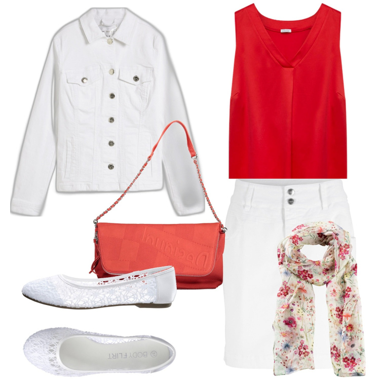 Outfit donna - Il completo di jeans. Stile Casual chic per Tutti i giorni. Abbinamento con minigonne, foulard, ballerine, blazer, borse a mano, top.