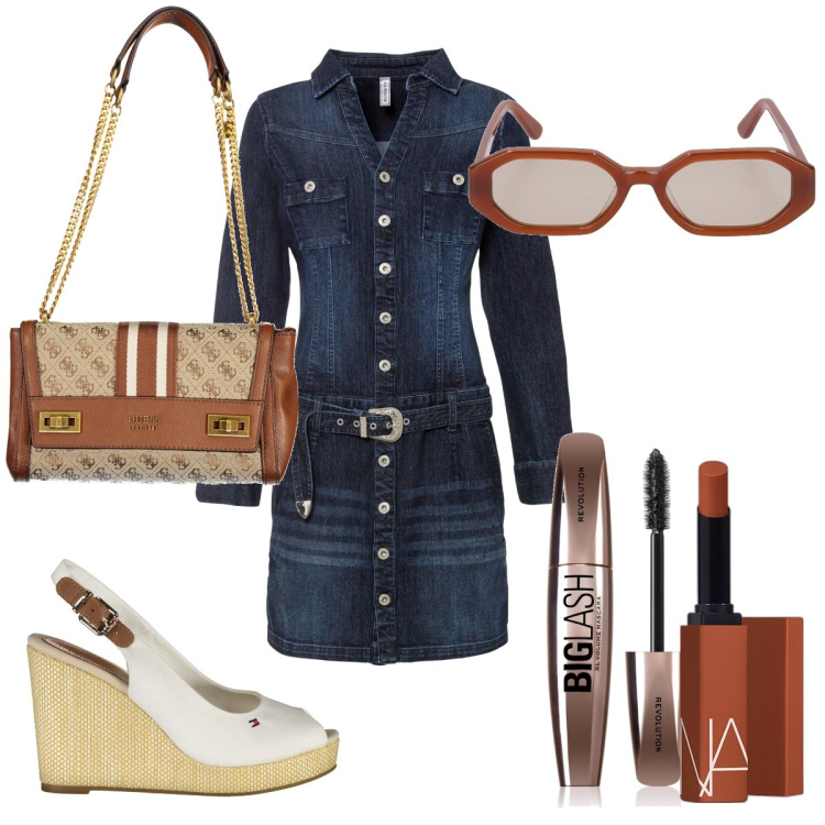 Outfit donna - Total look #1866058. Stile Vintage retrò per Tutti i giorni. Abbinamento con vestiti, mascara, rossetti, sandali, borse a spalla, occhiali da sole.