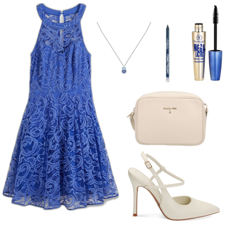 Outfit donna - Battesimo. Stile Minimal per Cerimonia. Abbinamento con vestiti, ciondoli, mascara, eyeliner, décolleté, borse a tracolla.