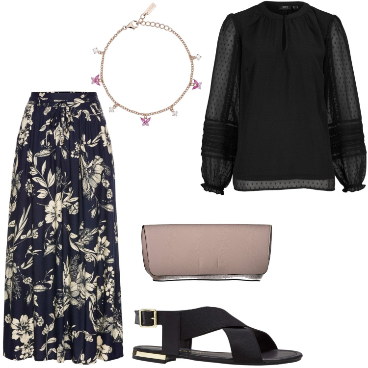 Outfit donna - Total look #1866166. Stile Chic per Tutti i giorni. Abbinamento con gonne lunghe, sandali, tuniche, braccialetti, pochette.