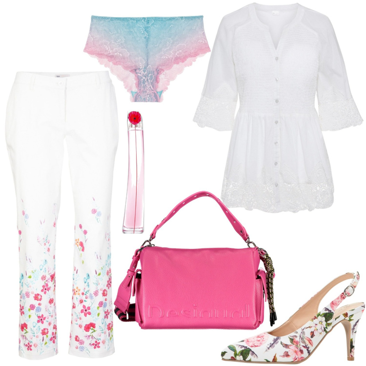 Outfit donna - Total look #1866177. Stile Casual per Tutti i giorni. Abbinamento con pantaloni, camicie, décolleté, culotte, profumi, borse a spalla.