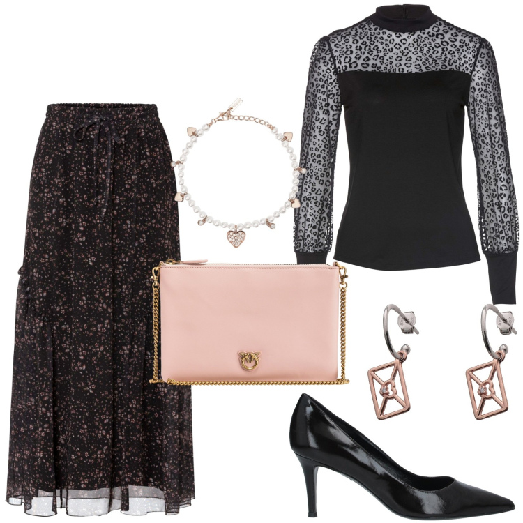 Outfit donna - Total look #1866272. Stile Chic per Serata fuori. Abbinamento con maglieria, gonne, orecchini, décolleté, braccialetti, borse a tracolla.