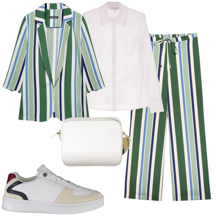 Outfit donna - Total look #1866331. Stile Casual per Ufficio. Abbinamento con camicie, pantaloni, scarpe sportive, borse a tracolla, blazer.