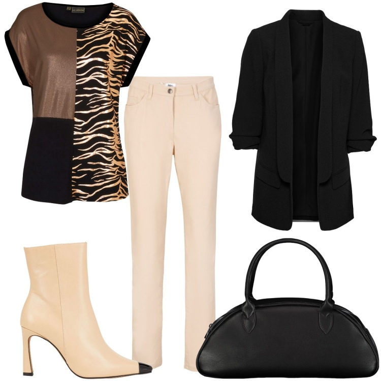 Outfit donna - Total look #1866474. Stile Trendy per Serata fuori. Abbinamento con maglieria, blazer, pantaloni, stivaletti, borse a spalla.