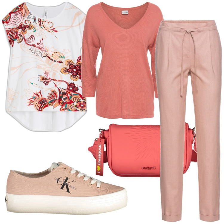 Outfit donna - Mi sento serena. Stile Casual chic per Tutti i giorni. Abbinamento con pantaloni, maglieria, maglieria, scarpe sportive, borse a spalla.