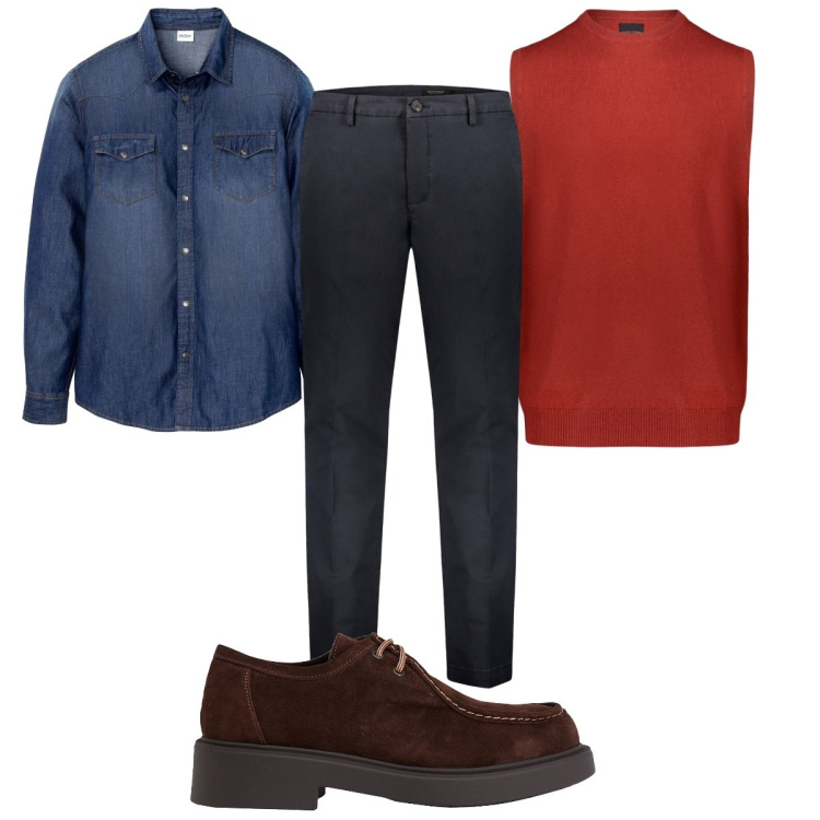 Outfit uomo - Total look #1866558. Stile Casual per Tutti i giorni. Abbinamento con camicie, scarpe stringate, pantaloni chino, gilet.