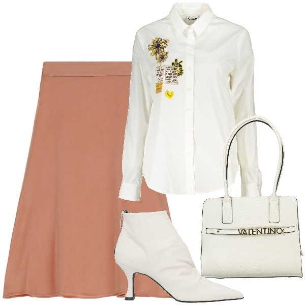 Outfit donna - Il bianco. Stile Chic per Ufficio. Abbinamento con stivaletti, gonne longuette, camicie, borse a spalla.