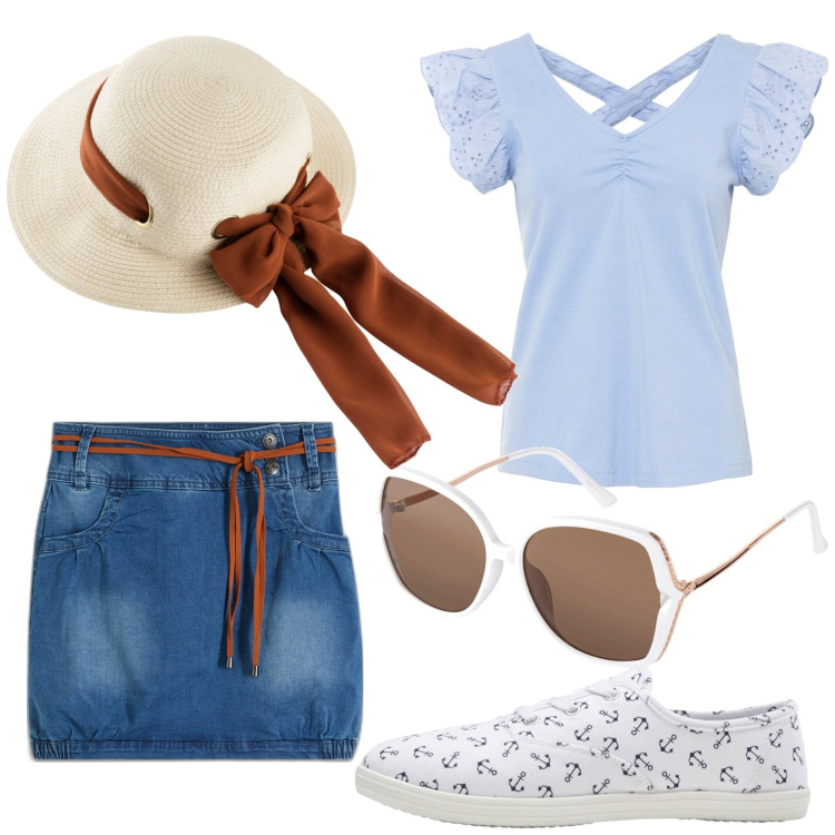 Outfit donna - Total look #1866708. Stile Basic per Tutti i giorni. look ideale per Petite. Abbinamento con minigonne, orecchini, sneakers, cappelli, occhiali da sole.