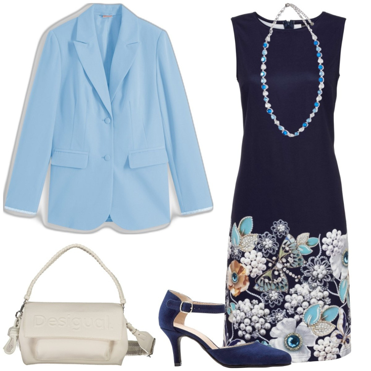Outfit donna - Cerimonia. Stile Bon Ton per Cerimonia. Abbinamento con décolleté, vestiti senza maniche, blazer, collane, borse a spalla.