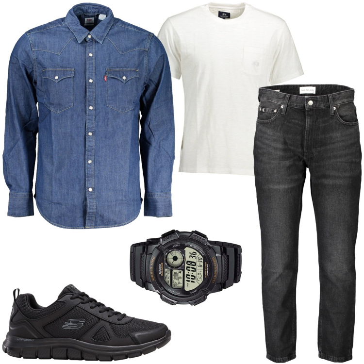 Outfit uomo - Total look #1866772. Stile Casual per Tutti i giorni. Abbinamento con sneakers, orologi, jeans, t-shirt, camicie.