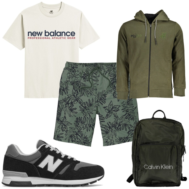 Outfit uomo - Total look #1866848. Stile Trendy per Sport. Abbinamento con pantaloni corti, t-shirt, sneakers, felpe con cappuccio, borse sportive.