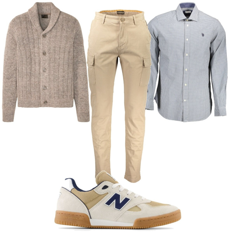 Outfit uomo - Total look #1866935. Stile Casual per Tutti i giorni. Abbinamento con cardigans, sneakers, pantaloni, camicie.