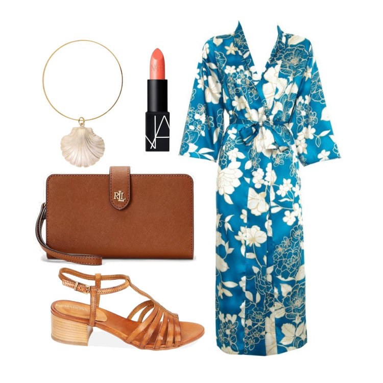 Outfit donna - Ghost outfitter - maggio. Stile Trendy per Tutti i giorni. Abbinamento con rossetti, braccialetti, sandali in pelle, pochette, vestiti.