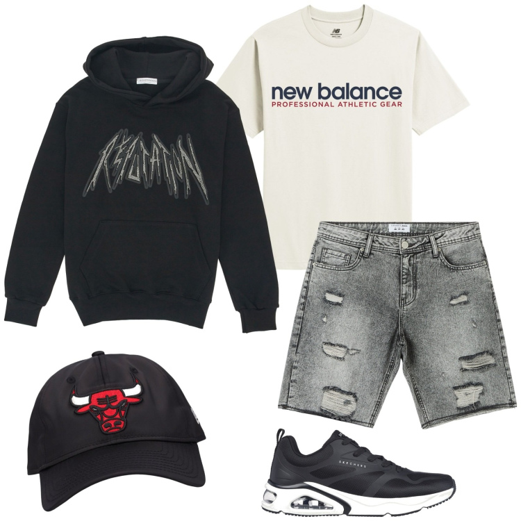 Outfit uomo - Prime giornate tiepide. Stile Casual per Tutti i giorni. Abbinamento con shorts, t-shirt, felpe con cappuccio, sneakers, cappelli.