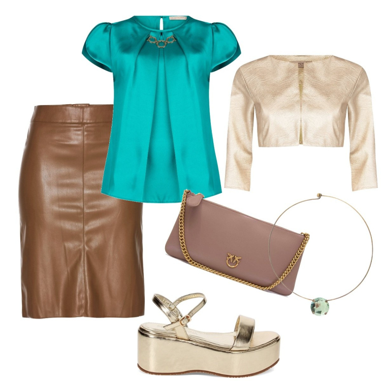 Outfit donna - Total look #1867335. Stile Romantica per Serata fuori. Abbinamento con gonne longuette, bolero, bluse, zeppe, ciondoli, borse a tracolla.