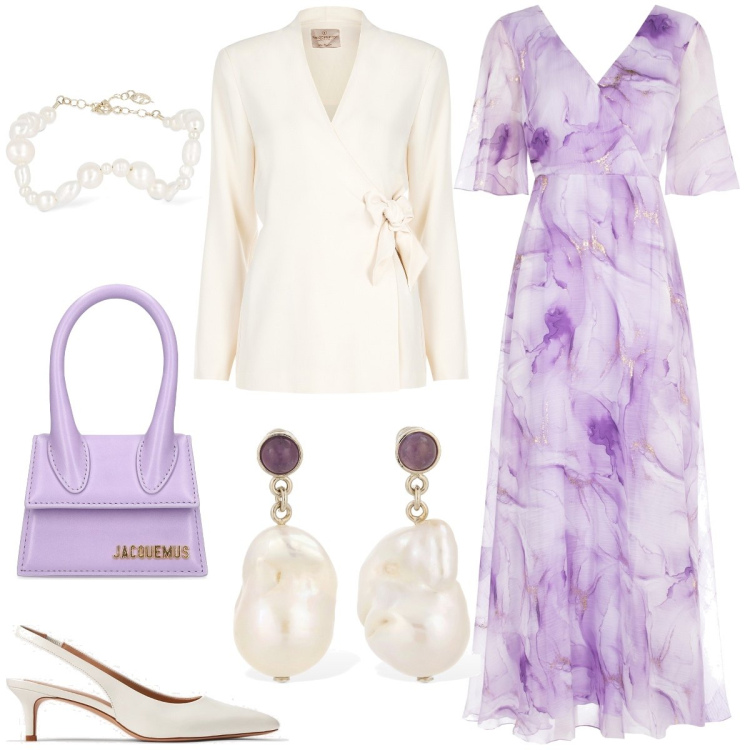 Outfit donna - Total look #1867381. Stile Chic per Cerimonia. Abbinamento con décolleté, vestiti lunghi, blazer, orecchini, borse a mano, braccialetti.