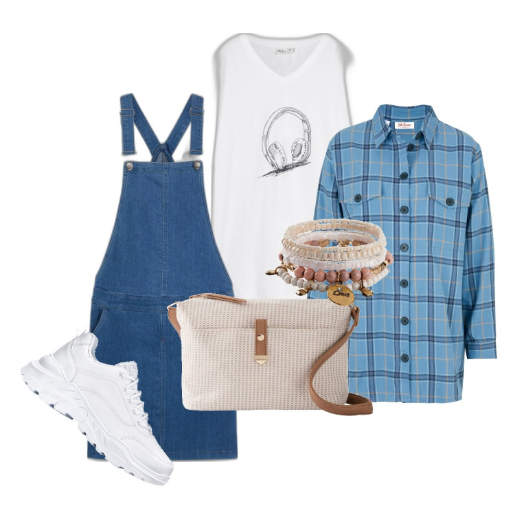 Outfit donna - La vita va presa con leggerezza!. Stile Casual per Tutti i giorni. Abbinamento con sneakers, braccialetti, camicie, vestiti, borse a tracolla, maglieria.