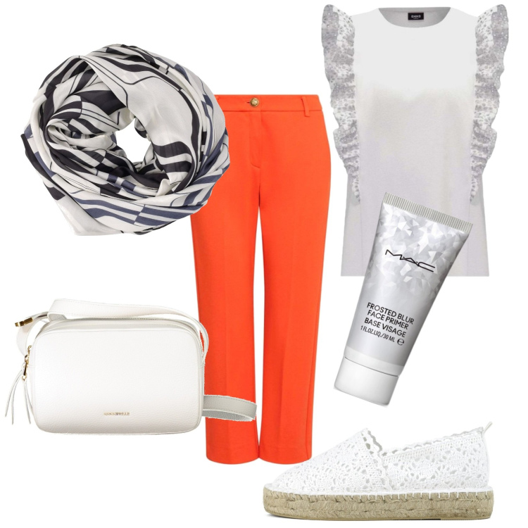 Outfit donna - Marella. Stile Casual chic per Tutti i giorni. Abbinamento con primer, espadrillas, pantaloni, top, borse a tracolla, stole.