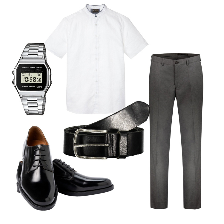 Outfit uomo - Ghost outfitter - maggio. Stile Business/Elegante per Serata speciale. Abbinamento con camicie a manica corta, orologi, pantaloni, scarpe stringate, cinture.