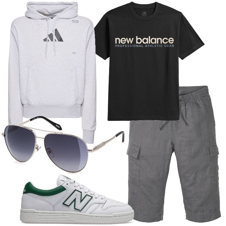Outfit uomo - Gli occhiali da sole. Stile Casual per Tutti i giorni. Abbinamento con bermuda, sneakers, t-shirt, occhiali da sole, felpe con cappuccio.