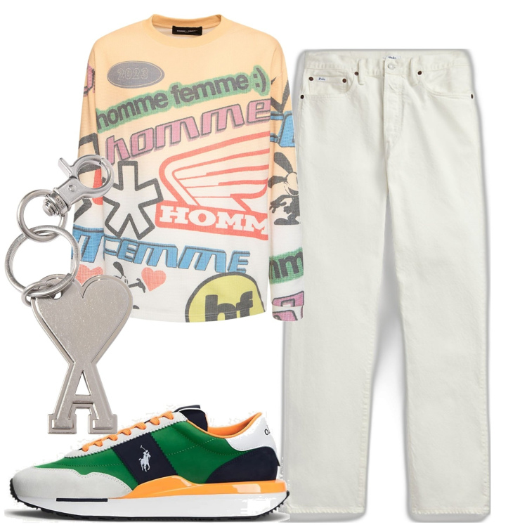Outfit uomo - Total look #1867560. Stile Urban per Tutti i giorni. Abbinamento con jeans dritti, sneakers, t-shirt, portachiavi.
