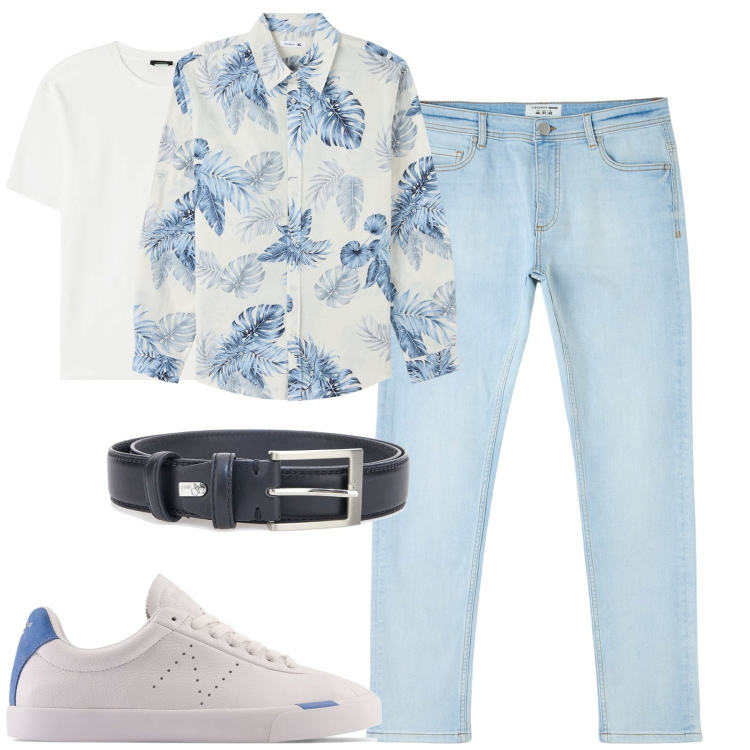 Outfit uomo - La camicia fantasia. Stile Trendy per Serata speciale. Abbinamento con jeans skinny, t-shirt, camicie, scarpe sportive, cinture.