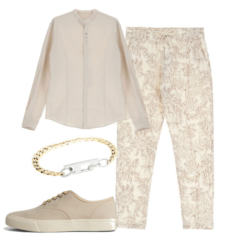 Outfit uomo - Aperitivo al mare. Stile Trendy per Serata speciale. Abbinamento con braccialetti, pantaloni, camicie, sneakers.