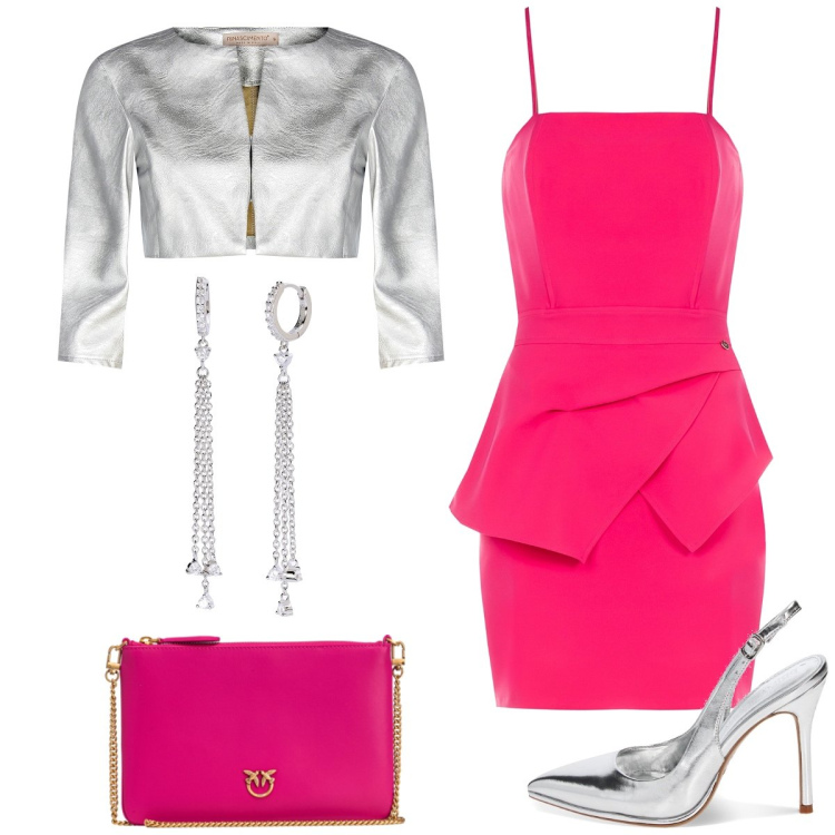 Outfit donna - Cerimonia. Stile Glamour per Cerimonia. Abbinamento con orecchini, borse a tracolla, bolero, vestiti corti, décolleté.