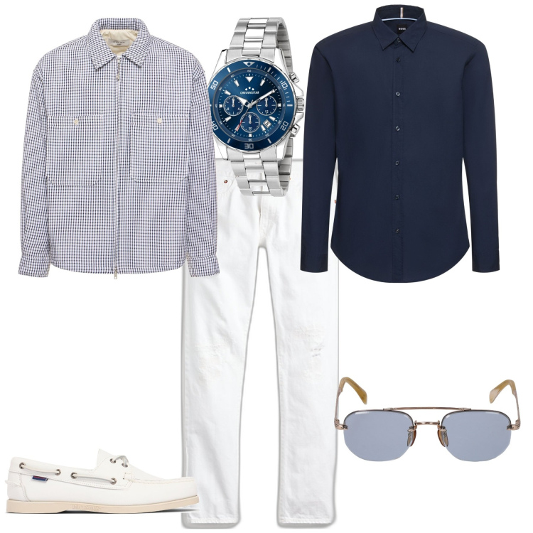 Outfit uomo - Trendy per un week end speciale. Stile Trendy per Tutti i giorni. Abbinamento con orologi, jeans, occhiali da sole, giacche, scarpe stringate, camicie.