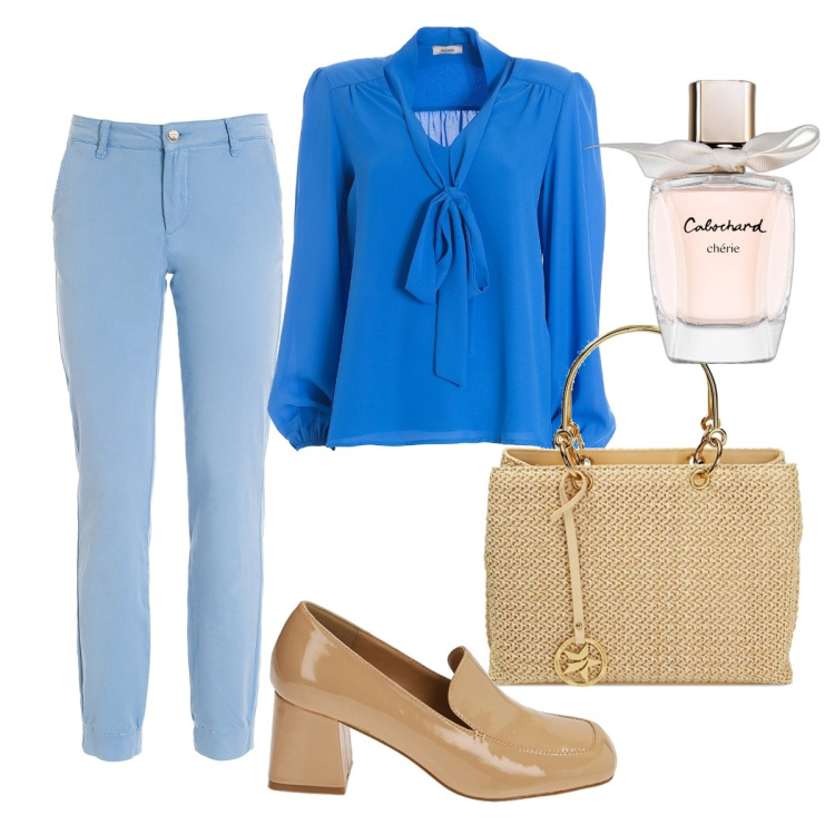 Outfit donna - Total look #1867782. Stile Glamour per Ufficio. Abbinamento con profumi, bluse, pantaloni, borse a mano, mocassini.